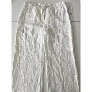 J.M.P. Pants Womens 3X White Linen Cargo Belted Relaxed Lined Summer Travel